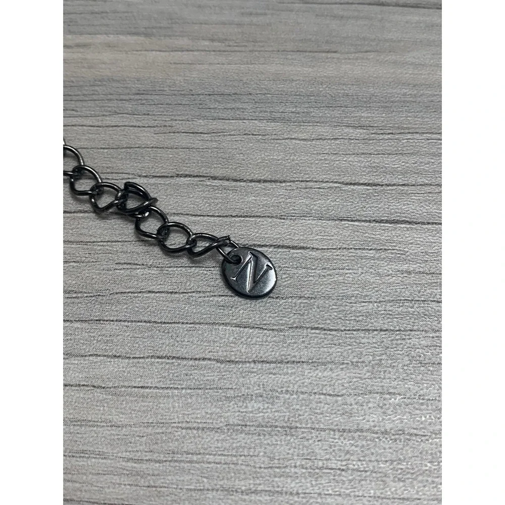 Napier Mixed Metal Textured Disc Y-Necklace Gunmetal Tone Beaded Drop Statement - Picture 4 of 10